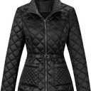 Bellivera Women Lightweight Coat Short Quilted Puffer Long Sleeve Belted Jacket Pockets, S