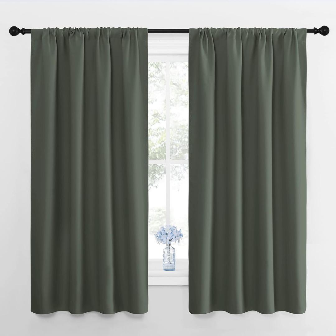 NICETOWN Bedroom Curtains Blackout Draperies - All Season Thermal Insulated Solid Rod Pocket Top Blackout Curtains/Drapes for Kid's Room (Dark Mallard, 1 Pair, 42 x 63 Inch)
