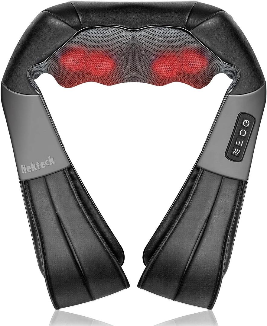 Shiatsu Neck and Back Massager with Soothing Heat, Nekteck Electric Deep Tissue 3D Kneading Massage Pillow for Shoulder, Leg, Body Muscle Pain Relief, Home, Office, and Car Use (Black)