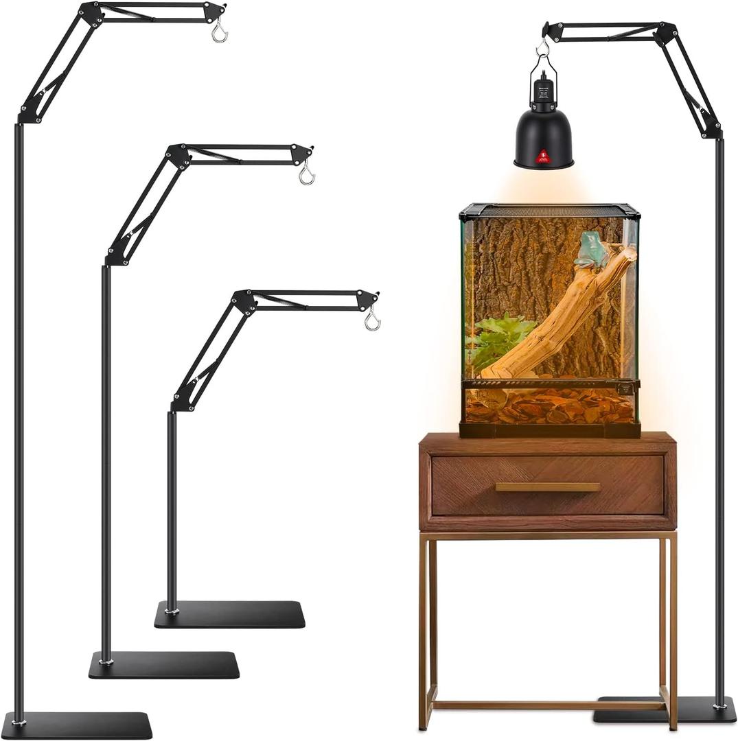 Reptile Lamp Stand Reptile Light Stand (15.7inch to 74.3inch) with 360 Adjustable Swing Arm, Heat Lamp Holder for Bearded Dragon Turtles Snake and Chicks