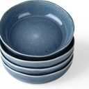 famiware Aurora 8.75" Pasta Bowls, 32 oz Large Bowls for Kitchen, Salad, Soup, Irregular Stoneware Pasta Plates, Microwave&Dishwasher Safe, Reactive Glaze, Scractch-resistant, Lagoon Blue
