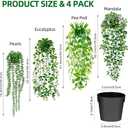 Palonu Artificial Hanging Plants for Shelf, 4 Pack Fake Potted Greenery Faux Eucalyptus Vine, Mandala Vine, String of Pearls,Pea pod Leaves in Pot for Office Living Room Bathroom Indoor Outdoor Dcor