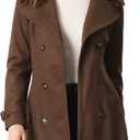 Allegra K Women's Faux Suede Notched Lapel Strap Cuff Solid Double Breasted Tie Belt Trench Coat X-Small Coffee