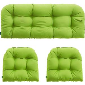 Outdoor/Indoor All Weather Tufted Wicker Chair Cushions of 3 Pieces, 1 Loveseat and 2 U-Shape Waterproof Cushions for Patio Furniture,Wicker Loveseat,Bench-Lime Green