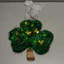 RattanView St Patricks Day Shamrock Tinsel Wreath for Front Door, St. Patrick's Day Decorations Lucky Green Shamrock Hat Tinsel Wreaths Garland Door Swag for Irish Party Mantel Walls Home Supplies