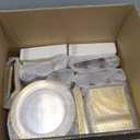 700 Pieces Gold Dinnerware Set - 100 Guests Clear Disposable Dinnerware Set for Party, Wedding, Include: 200 Clear Plates with Gold Trim, 100 Cups, 100 Napkins, 100 Plastic Silverware Sets