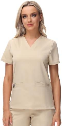 COMENII Scrubs for Women, 3 Pocket V-Neck Tailored Fit Workwear, Anti-Wrinkle Medical Scrub Tops Women 3XL
