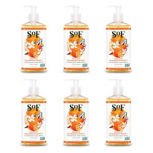 SoF Nourishing Hand Wash - With Moisturizing Sea Algae, Coconut & Olive Oil- Vegan & Non GMO- Free From Phthalates, Sulfates & Parabens- Orange Blossom & Honey - 8 oz Bottle 6 Pack