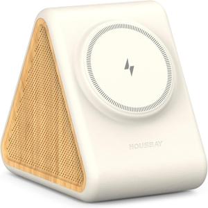 Housbay 2-in-1 White Noise Sound Machine & Magnetic Wireless Charger, Stereo Sleep Sounds, Clutter-Free Bedside Charging Station for iPhone - White Oak