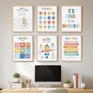 Framed Inspirational Wall Art, 6 Piece Motivational Canvas Wall Art Prints for Therapy Office, Positive Affirmations Wall Decor for Counseling Office Psychologist Kids Playroom, 11x14 Inch