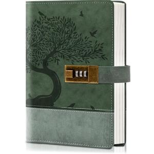 MINICAGIE Vintage Diary with Lock for Women Girls 256 Pages Leather Journal with Lock A5 Password Locking Journals for Writing Note Taking Boys Men, 5.9x 8.3 in, Green