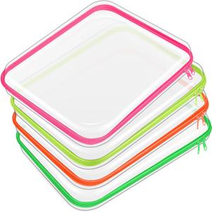 Hoolerry 4 Pcs Hard Clear Zipper Case Makeup Bags Plastic Zipper Pouch Transparent Storage Box Containers for Cosmetics, Snacks, Building Blocks, Puzzles(Clear,13.8 x 11.8 x 2 in,Fluorescent)