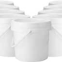 Gerrii 10 Pack White Plastic Bucket with Handle and Lid Food Storage Bucket Containers All Purpose Pail for Multipurpose Paint Water Art Crafts Projects Garage Organization (White,1 Gallon)