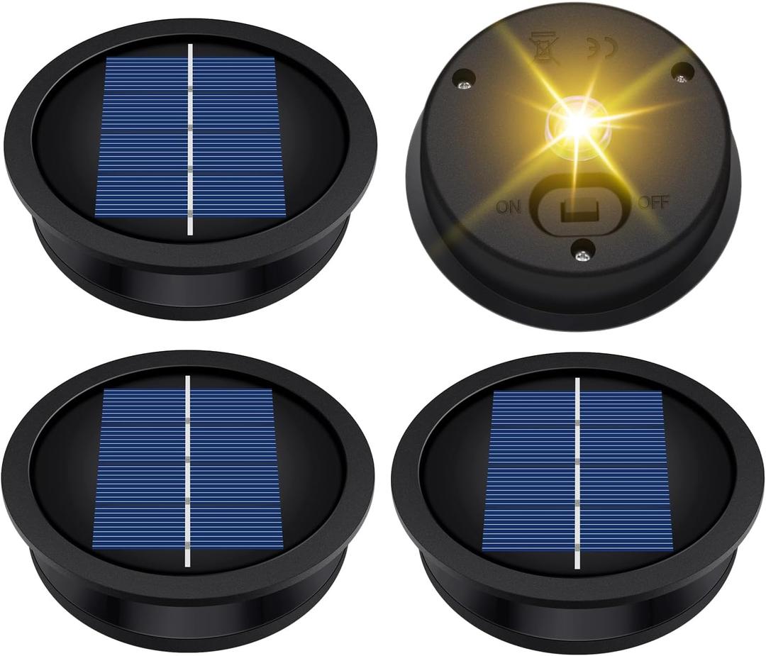 4 Pack Replacement Solar Light Parts(Top Size 3.2 inches, Bottom Size 2.9 inches),7 Lumens Warm White LED Waterproof Solar Light Replacement Top Kit for Outdoor DIY Hanging Lanterns