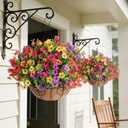 HyeFlora 2 Set Artificial Outdoor Flowers Hanging Basket, Faux Hanging Plants for Outside Spring Decoration, Fake Silk UV Resistant Look Real Daisy for Porch Patio Home Decor