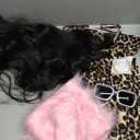 Ramede 5 Pcs Halloween Reality TV Personality Costume Accessories Leopard Dress Earrings Wig Leg Warmer Sunglasses Women (Small)