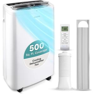 SereneLife Small Air Conditioner Portable 14,000 BTU with Built-in Dehumidifier - Portable AC unit for rooms up to 650 sq ft - Remote Control, Window Mount Exhaust Kit
