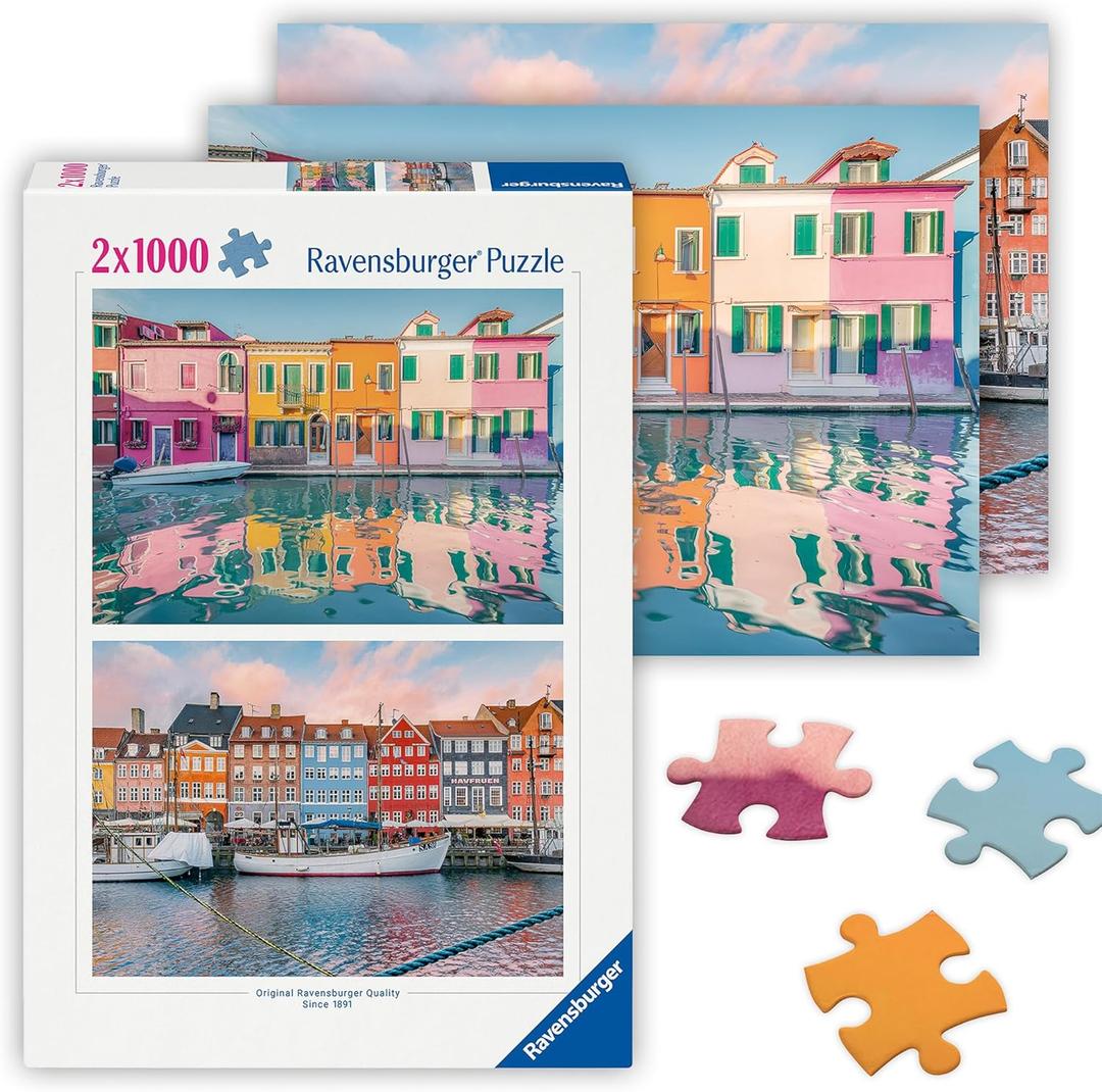 Ravensburger - Colorful Houses - 2 x 1000 Piece Jigsaw Puzzle - Stunning Imagery of Homes from Around The World - Vibrant Colors - Frameable - Premium Quality - Puzzles for Adults