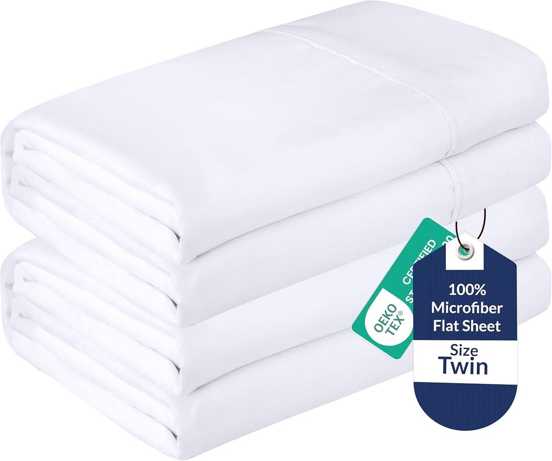 Royale Linens 2 Pack Bulk Flat Sheet Set - Top Sheets - Soft 1800 Microfiber - Wrinkle & Stain Resistant - for Hotel, Massage Table, Hospital, Dorm - Twin Flat Sheet Sold Separately (Twin, White)