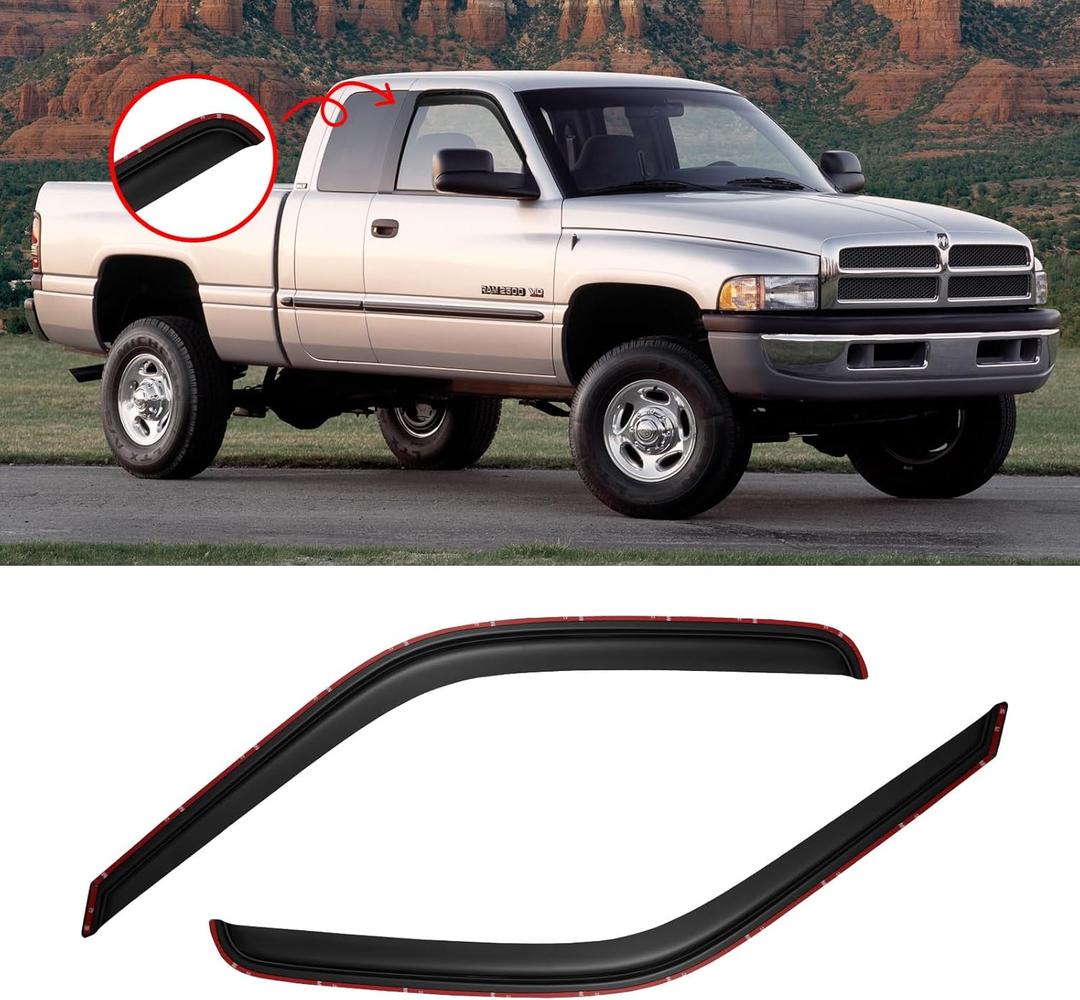 in-Channel Window Visor for 1994-2001 Dodge Ram 1500, 1994-2002 Dodge Ram 2500/3500 Pickup (Excludes Towing Mirror), Rain Guards Shields Vent Deflector Shade Wind Dark Smoke, 2PCS