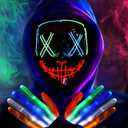 BOMLY Halloween Purge Mask Light Up Scary Masks with Glowing Gloves LED Mask for Adults Cosplay Costume Festival Party Gift (3 Colour)