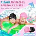 2 Pack Kids Swim Cap for Girls Boys, 2 Size Silicone Swimming Cap for Toddlers Children Teens, Waterproof Swim Hatsfor Long Hair to Keep Hair Dry