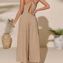 Cicy Bell Womens Casual Wide Leg Jumpsuits Summer Spaghetti Strap Sleeveless Cut Out Loose Long Pant Rompers with Pockets (Beige, L)