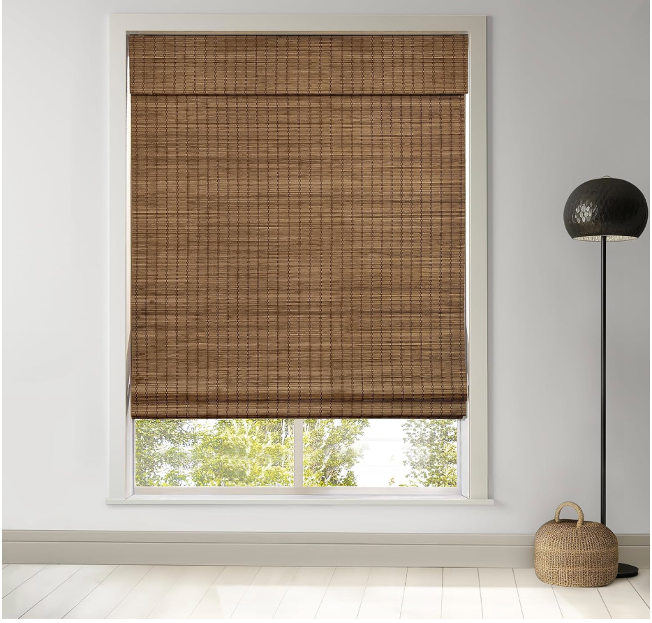 LazBlinds Cordless Bamboo Roman Shades, Highfield Teak