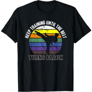 Keep training until the belt turns black Karate Short Sleeve T-Shirt (Black) L/XL