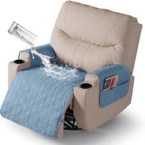 VANSOFY Recliner Chair Covers 100% Waterproof Seat Cover with Arm Reclining Cover Non-Slip Recliner Chair Covers Furniture Protector Washable Slipcover with Pocket for Pets, Dogs(Azuree, 28")