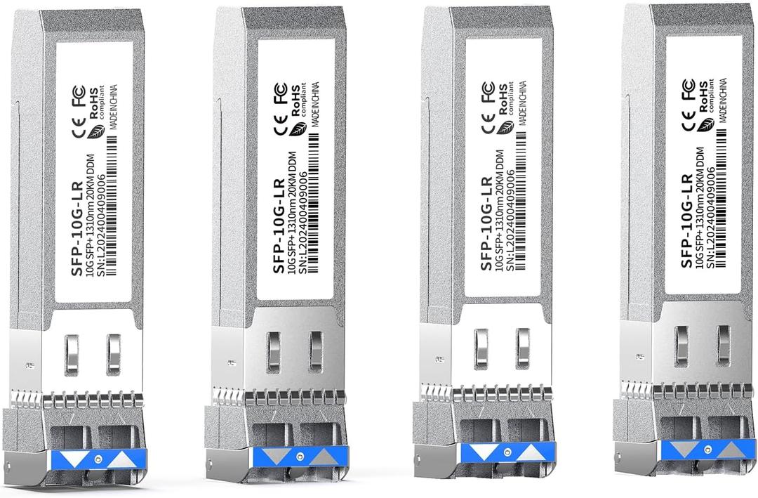 4Pack SFP+ LC 10GBase-LR Transceiver - 10G Single Mode Module, Compatible with Cisco SFP-10G-LR, Ubiquiti UF-SM-10G, Meraki, Mikrotik, Netgear, Aruba, TP-Link and More - 1310nm, SMF, 20km, DDM