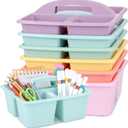 gisgfim 6 Pack Classroom Caddy with Handle Plastic Storage Caddy Organizer with 3 Compartments Desk Caddies Holder Portable Storage Bin for Pencil, Crayon, Marker, Home, Office, School Supply(Pastel)
