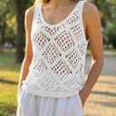Imily Bela Womens Summer Crochet Tank Tops Knit Sleeveless Scoop Neck Sweater Vest Boho Hollow Out Cover Ups (M, White)