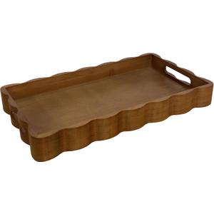 JUIOETURPine Wood Decorative Tray with Handle Rectangular Wooden Serving Tray for Breakfast in Bed,Coffee Table,Dining Table,or Kitchen - Perfect for Living Room, Bedroom, and Entryway Decor (Brown)