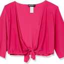 Star Vixen Women's Petite Tie Front Elbow Sleeve Cardigan (Pink, XL)