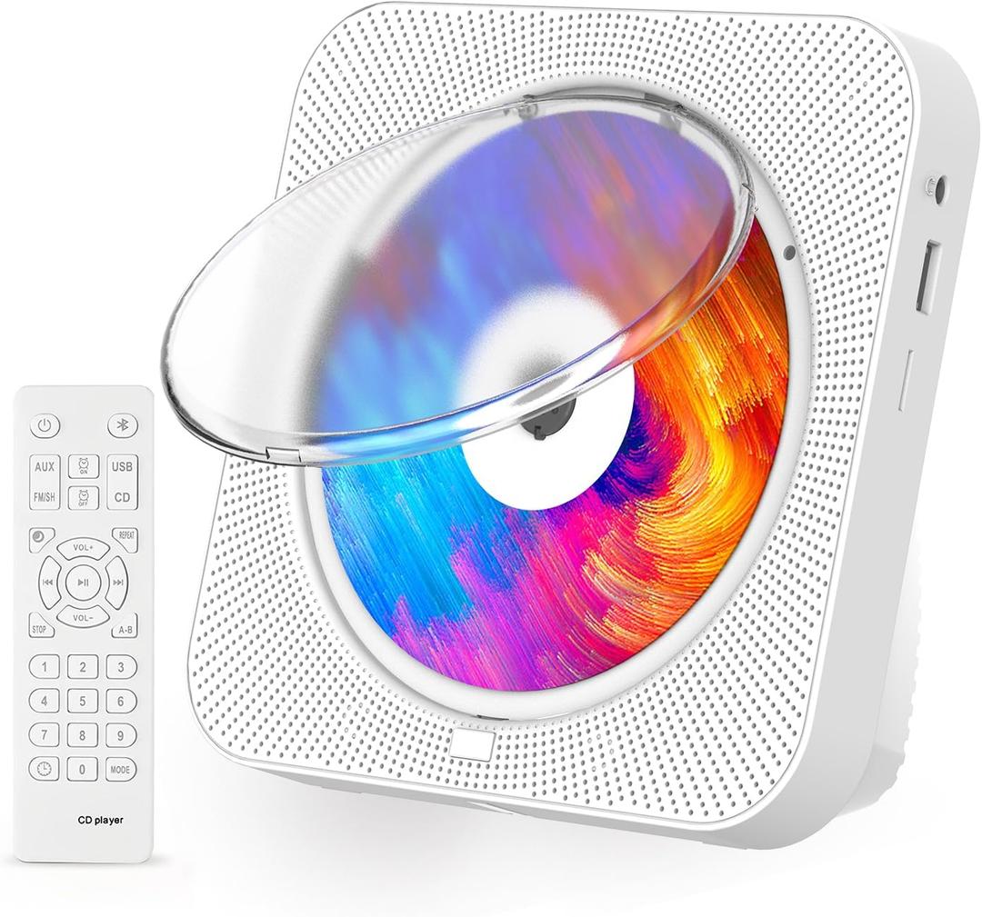 Portable CD Player with Speakers with Bluetooth Support Timed Portable CD Player with Headphones for Home Support CD FM USB SD AUX Kids for Gift White (white 2.0)