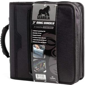 Gearilla Large 3 Ring Binder with Zipper - 3 inch Blacked Out, O-Ring Binder with Tablet Laptop Sleeve - Fits 13 inch Devices - Tactical Carry Handle, Shoulder Strap, for School, Office, and Job Sites