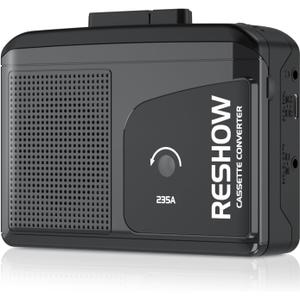 Cassette Player, Portable Cassette Tape Recorder, Audio Cassette to Digital Converter with Earphone Jack, Built-in Microphone, Loud Speaker, Reverse Recording to Tape-Black