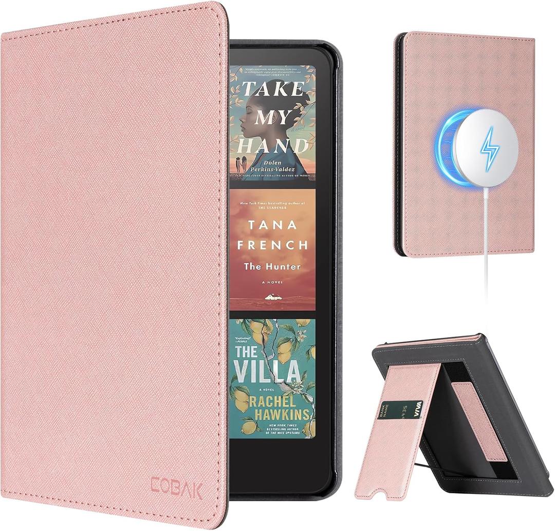 CoBak Stand Case for 7" Kindle Paperwhite 12th Gen 2024 and Kindle Colorsoft with Hand Strap - Compatible with iPhone MagSafe, for Samsung/Belkin/Anker Wireless Charging Pads, Durable, Auto Sleep Wake