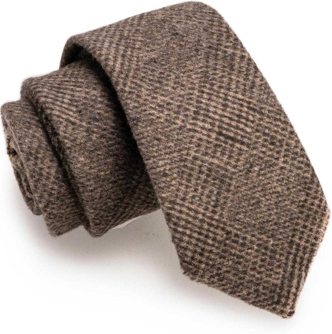 2.4" Cotton Necktie Solid Mens Cashmere Wool Skinny Tie (75% Cashmere-Brown)