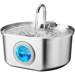 Cat Water Fountain Stainless Steel: 108oz/3.2L Cat Fountain for Drinking- Pet Water Fountain Inside - Automatic Dog Watering Dispenser Bowl - Pet Feeding & Watering Supplies - Water Level Window