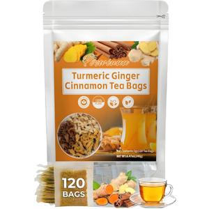 2 x 120 Turmeric ginger cinnamon tea bags organic, 100% Natural, No Additives, Caffeine Free, Improve Digestion, Skin and Sleep