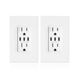 GaN 30W 6Amp 3-Port USB Wall Outlet, 15 Amp Tamper-Resistant Receptacle with 3 USB Type C Port, USB Charger for iPhone/iPad/Samsung/LG/HTC, UL Listed - 2 Pack