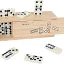 GOTHINK Dominos Set for Adults with Leather Box - Tile Dot Dominoes Games Set for Family Night Travel Game - Classic Party Board Game Ideal (Double 6 Dominoes with Wooden Box)