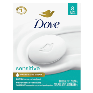 Dove Beauty Bar Soap Sensitive, 6 Bars for Sensitive Skin, Fragrance Free and Hypoallergenic 3.75 oz