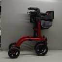 Foldable Rollator Walker with 10 Front Rubber Wheels, All-Terrain Rollator Walker with Seat, Adjustable Backrest and Handles, 350 Lb, Cup Holder, Lightweight 4 Wheel for Seniors Red