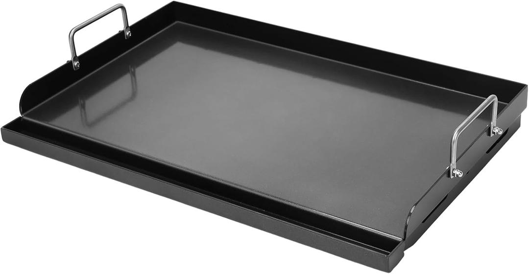 Universal 25" x 16" Nonstick Coating Grill Griddle for Gas Grill, Cast Iron Griddle for Charcoal, Gas Grills, Camping, Flat Top Plate Insert with Grease Groove and Removable Handles