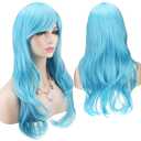 Akstore 28 inch Fashion Wigs Long Wavy Curly Hair Cosplay Wig (Light Blue)