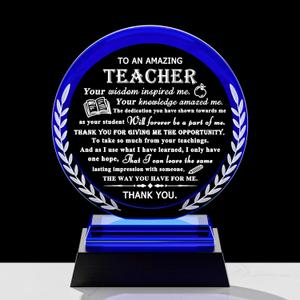 Teacher Appreciation Gifts for Women Men - Crystal Teacher Plaque with Colorful Base Best Teacher Birthday Christmas Retirement Teachers' Day Graduation Gifts Thank You Teacher Gifts from Student