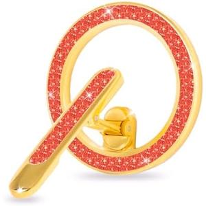 Magnetic Phone Ring Holder with Adjustable Kickstand, Compatible with iPhone, Brooch Design with Glitter Surface, Includes Adapter Ring for All Phone Models,Metallic Gold & Sparkling Red
